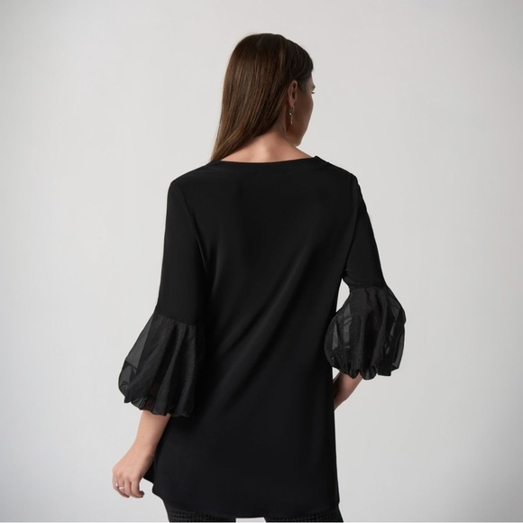 Joseph Ribkoff Black Puff Sleeve Flared Tunic Top US Size 14 Style No 233117 - Picture 3 of 14